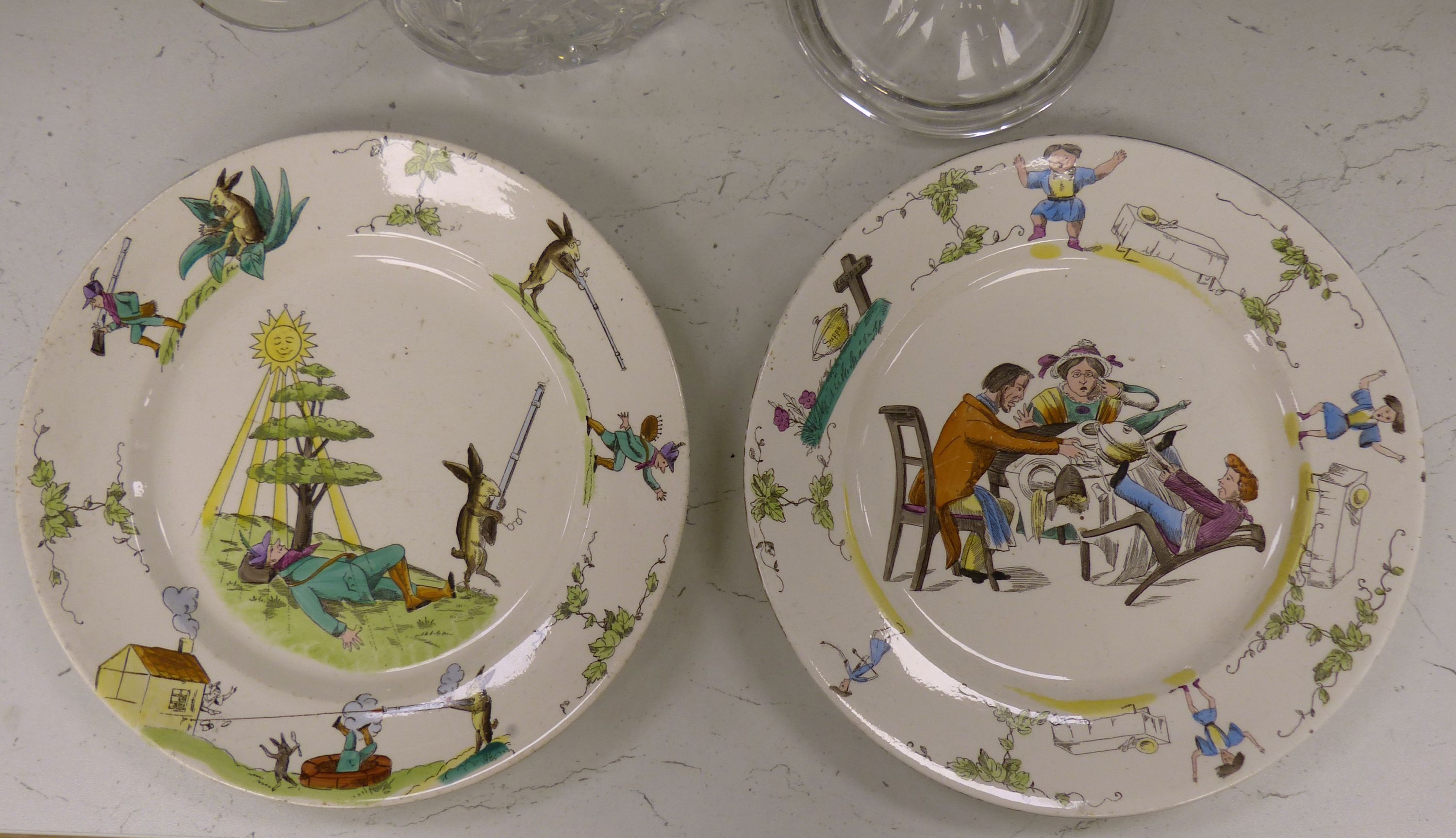 A Continental porcelain two handled tray painted with flowers and gilded with initials, a large English vase, a pair of Delft of vases, two Foley cup and saucers, two English jugs and other items